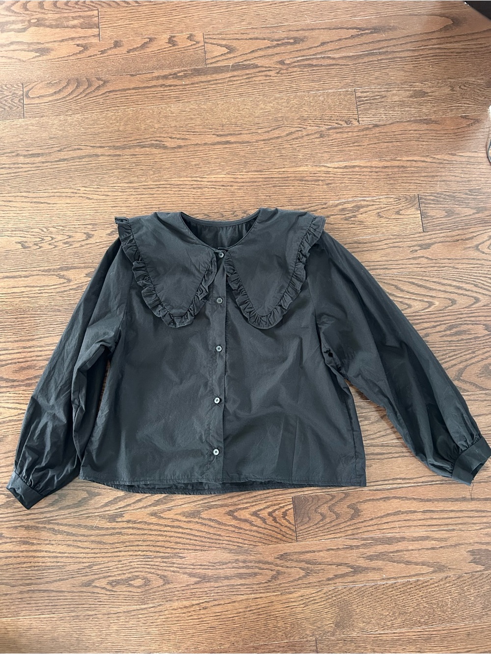Women's Black Ruffle Collar Button-Front